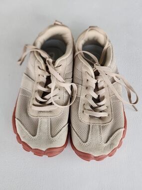 Ubfen Neutral Beige Mesh & Suede Women's Sneakers with Coral Rubber Sole